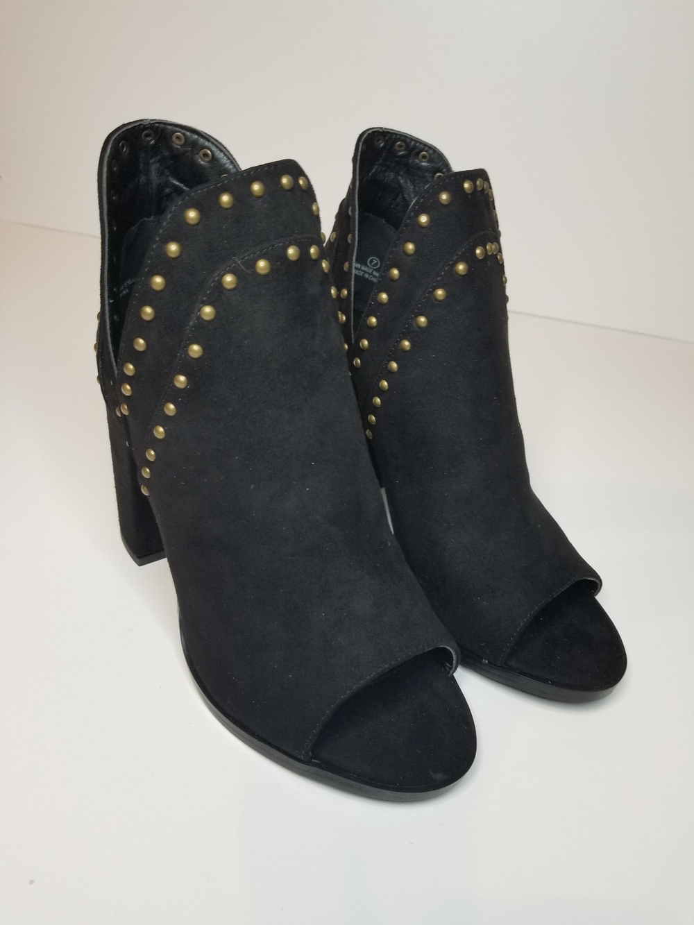 VENUS Black Suede Peep-Toe Studded Block Heel Mules Size 7